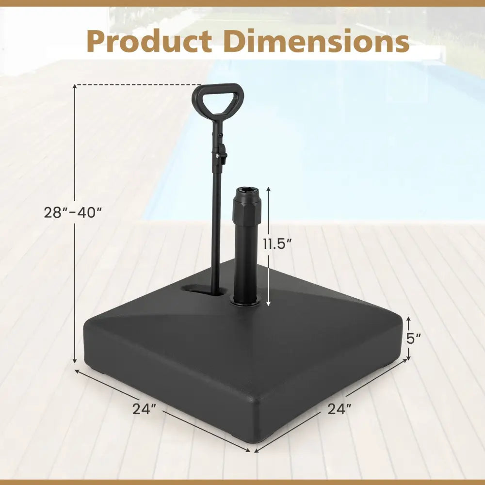 Mobile Patio Umbrella Base Water Sand Fillable Market Table Umbrella Stand with 3 Wheels-Black - Black - Outdoor