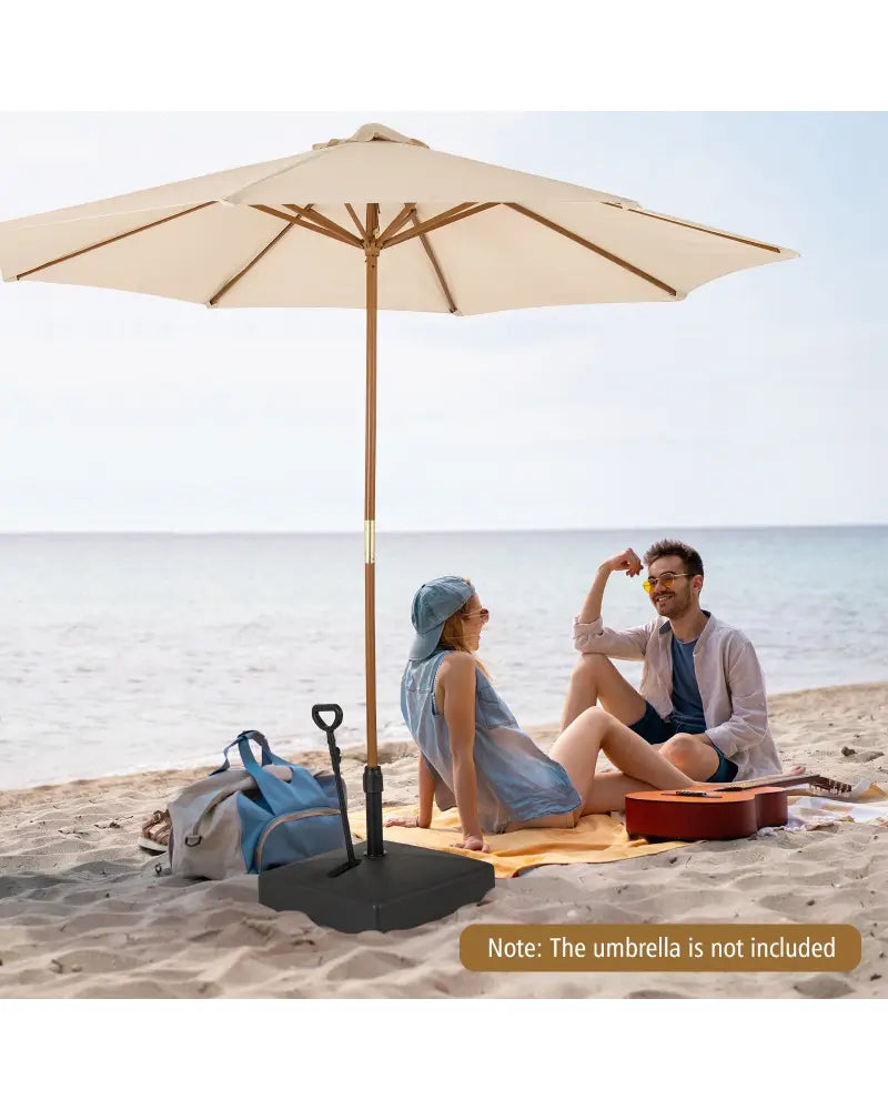 Mobile Patio Umbrella Base Water Sand Fillable Market Table Umbrella Stand with 3 Wheels-Black - Black - Outdoor