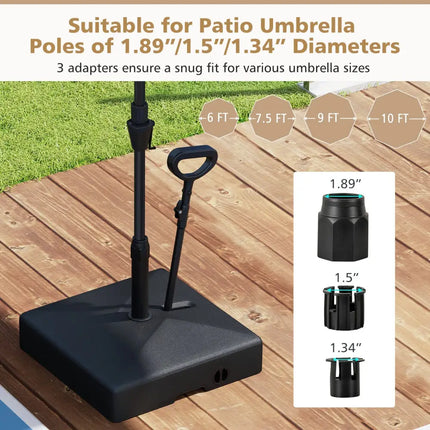 Mobile Patio Umbrella Base Water Sand Fillable Market Table Umbrella Stand with 3 Wheels-Black - Black - Outdoor