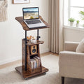 Mobile Podium Stand Height Adjustable Laptop Cart with Tilting Tabletop and Storage Compartments-Rustic Brown - Rustic