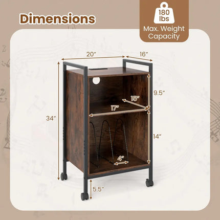 Mobile Record Player Stand with Power Outlet-Rustic Brown - Rustic Brown - End & Side Tables