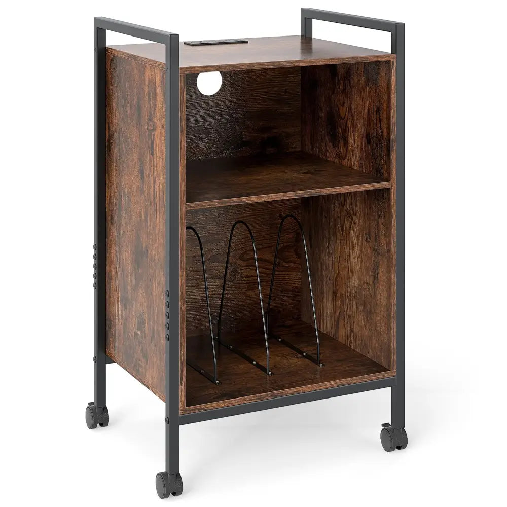 Mobile Record Player Stand with Power Outlet-Rustic Brown - Rustic Brown - End & Side Tables