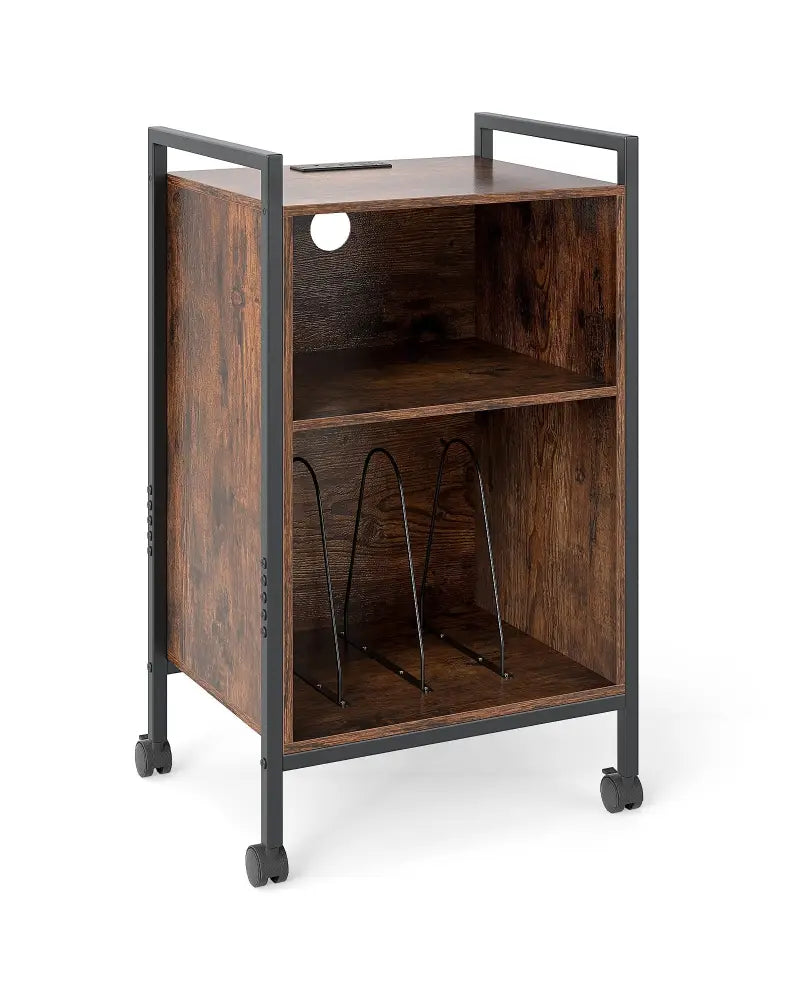 Mobile Record Player Stand with Power Outlet-Rustic Brown - Rustic Brown - End & Side Tables