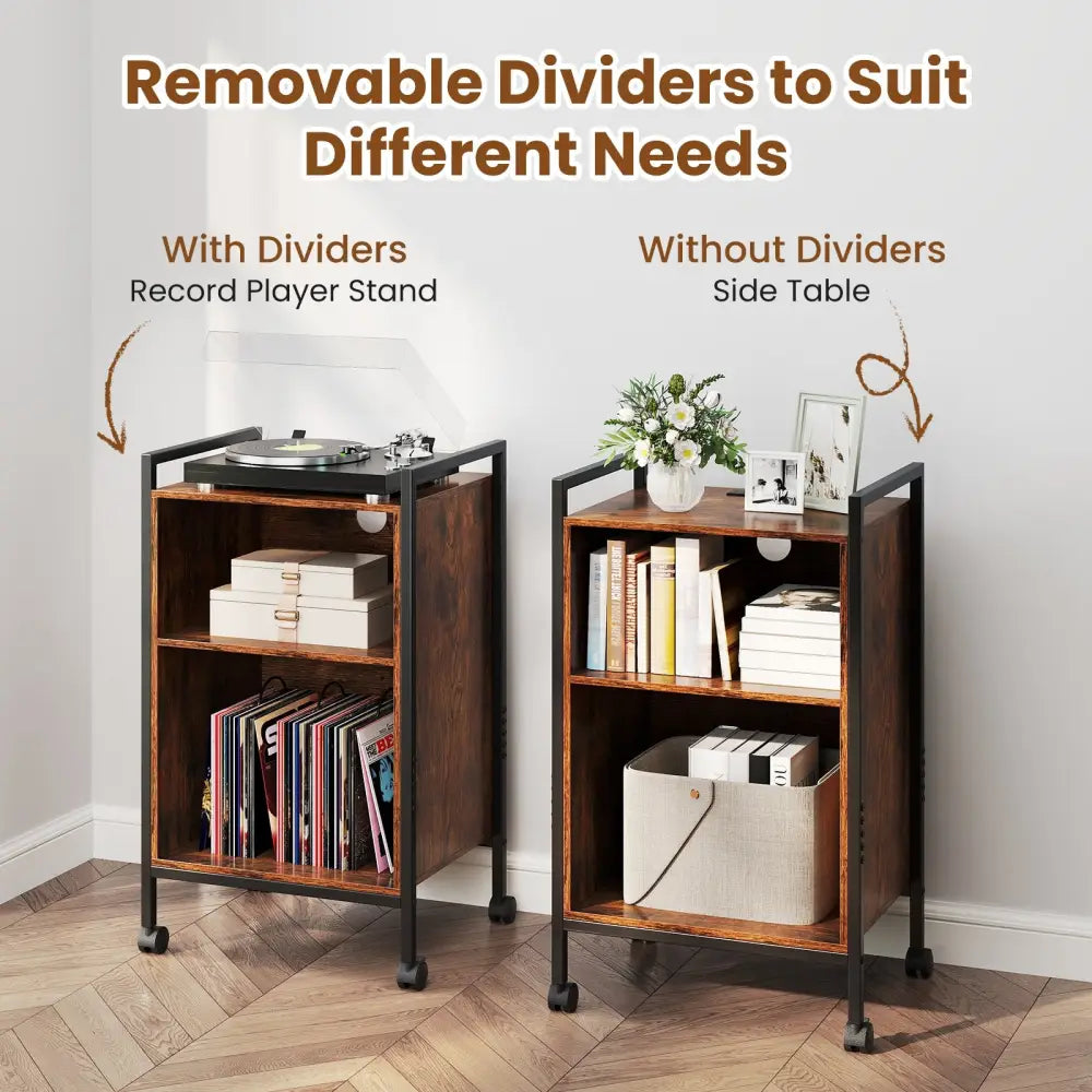 Mobile Record Player Stand with Power Outlet-Rustic Brown - Rustic Brown - End & Side Tables