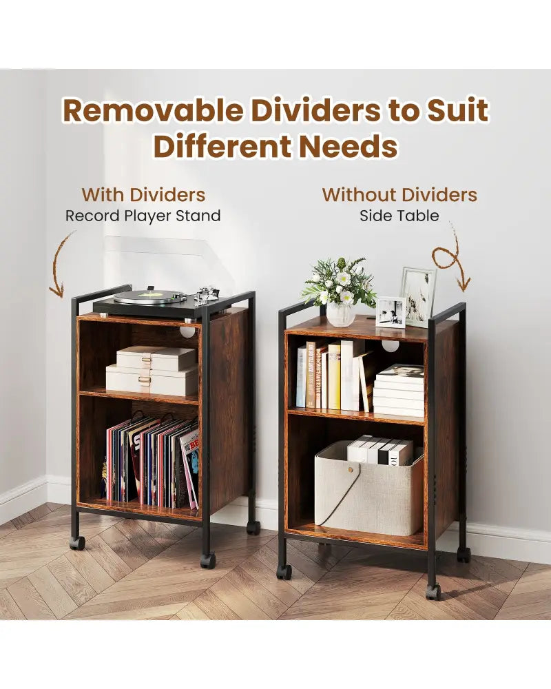 Mobile Record Player Stand with Power Outlet-Rustic Brown - Rustic Brown - End & Side Tables