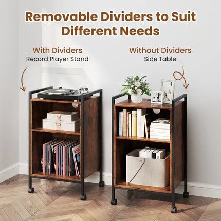 Mobile Record Player Stand with Power Outlet-Rustic Brown - Rustic Brown - End & Side Tables
