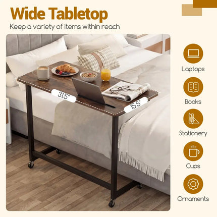 Mobile Side Table Rolling Laptop Desk Cart with Tablet Slot-Rustic Brown - Rustic Brown - End & Side Tables