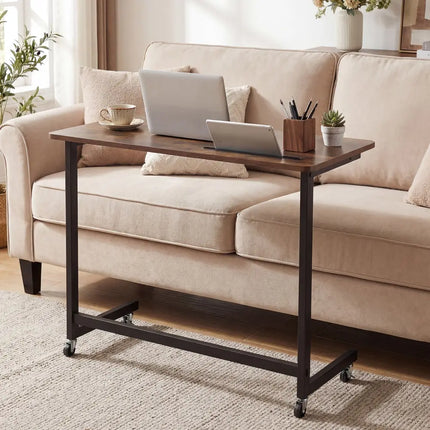 Mobile Side Table Rolling Laptop Desk Cart with Tablet Slot-Rustic Brown - Rustic Brown - End & Side Tables