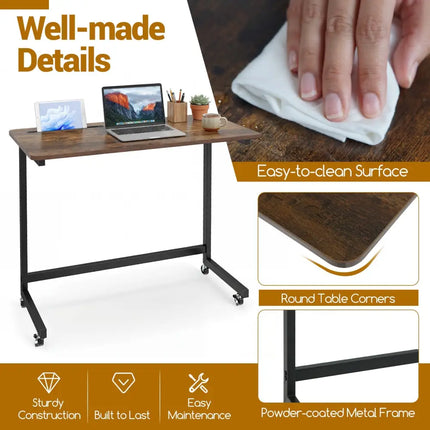 Mobile Side Table Rolling Laptop Desk Cart with Tablet Slot-Rustic Brown - Rustic Brown - End & Side Tables