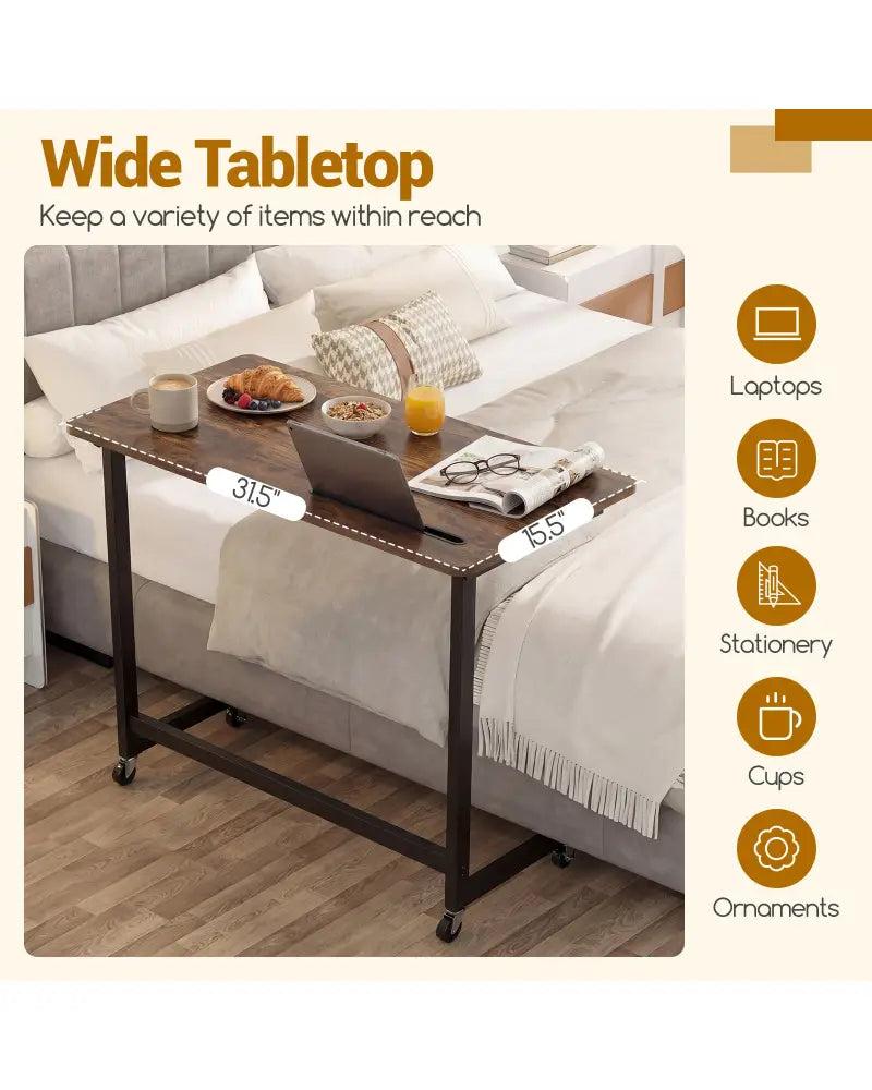 Mobile Side Table Rolling Laptop Desk Cart with Tablet Slot-Rustic Brown - Rustic Brown - End & Side Tables
