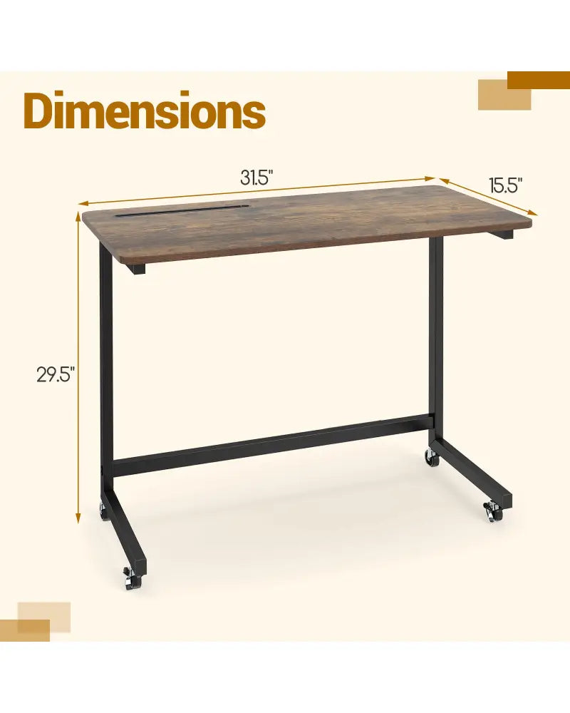 Mobile Side Table Rolling Laptop Desk Cart with Tablet Slot-Rustic Brown - Rustic Brown - End & Side Tables