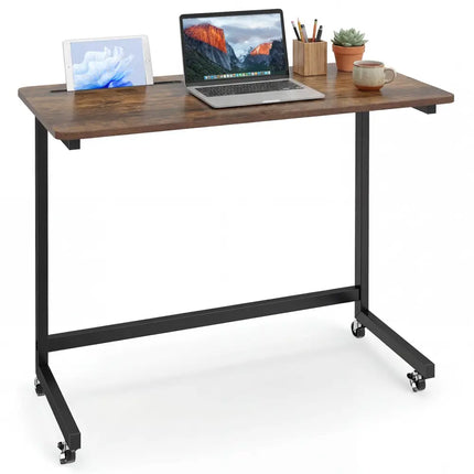 Mobile Side Table Rolling Laptop Desk Cart with Tablet Slot-Rustic Brown - Rustic Brown - End & Side Tables