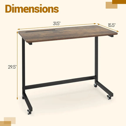 Mobile Side Table Rolling Laptop Desk Cart with Tablet Slot-Rustic Brown - Rustic Brown - End & Side Tables