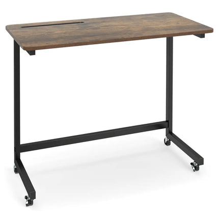 Mobile Side Table Rolling Laptop Desk Cart with Tablet Slot-Rustic Brown - Rustic Brown - End & Side Tables