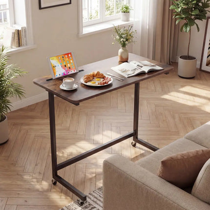 Mobile Side Table Rolling Laptop Desk Cart with Tablet Slot-Rustic Brown - Rustic Brown - End & Side Tables