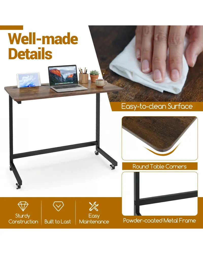 Mobile Side Table Rolling Laptop Desk Cart with Tablet Slot-Rustic Brown - Rustic Brown - End & Side Tables