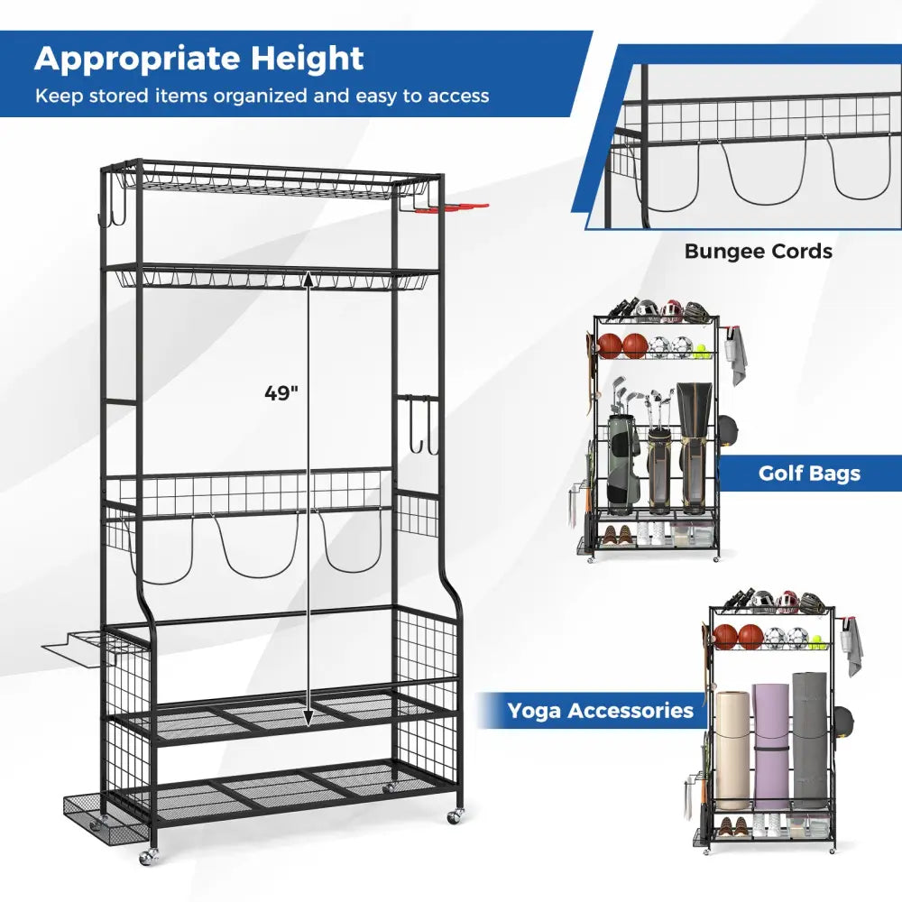 Mobile Sports Equipment Organizer with Golf Bags Storage and Club Rack-Black - Black - Sport Equipments