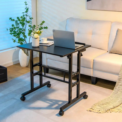 Mobile Stand-up Computer Desk Adjustable with 2 Tilting Desktops-Black - Black - Laptop Tables & Printer Stands