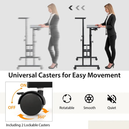 Mobile Stand-up Computer Desk Adjustable with 2 Tilting Desktops-Black - Black - Laptop Tables & Printer Stands