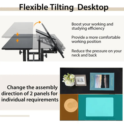 Mobile Stand-up Computer Desk Adjustable with 2 Tilting Desktops-Black - Black - Laptop Tables & Printer Stands