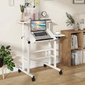 Mobile Stand-up Computer Desk Adjustable with 2 Tilting Desktops-White - White - Laptop Tables & Printer Stands