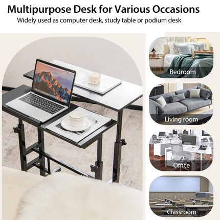 Mobile Stand-up Computer Desk Adjustable with 2 Tilting Desktops-Black - Black - Laptop Tables & Printer Stands