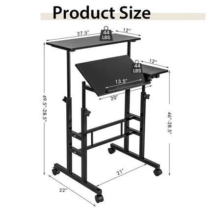 Mobile Stand-up Computer Desk Adjustable with 2 Tilting Desktops-Black - Black - Laptop Tables & Printer Stands