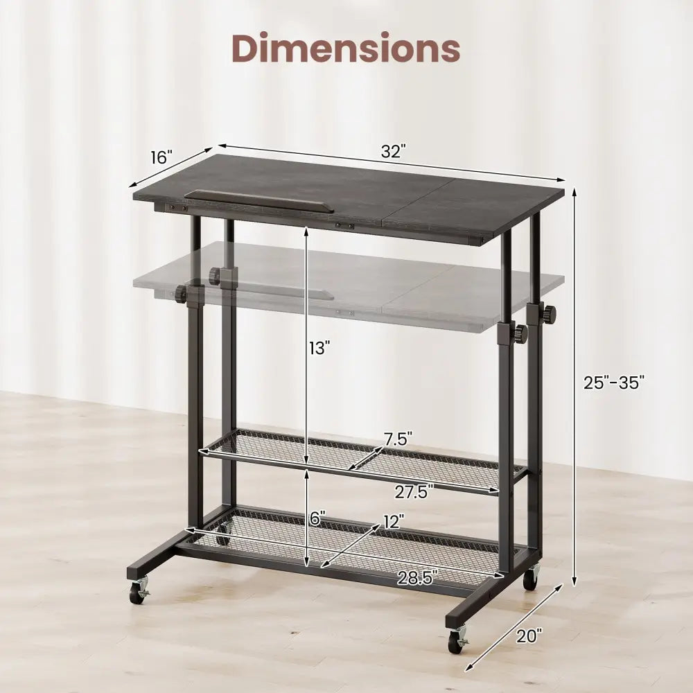 Mobile Stand up Desk Height Adjustable Standing Table with Tilting Tabletop-Oak - Oak - Standing Desks