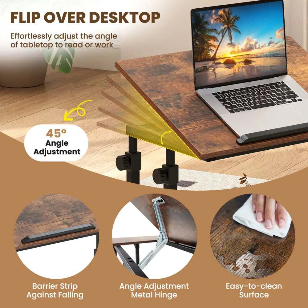 Mobile Stand up Desk Height Adjustable Standing Table with Tilting Tabletop-Rustic Brown - Rustic Brown - Standing Desks