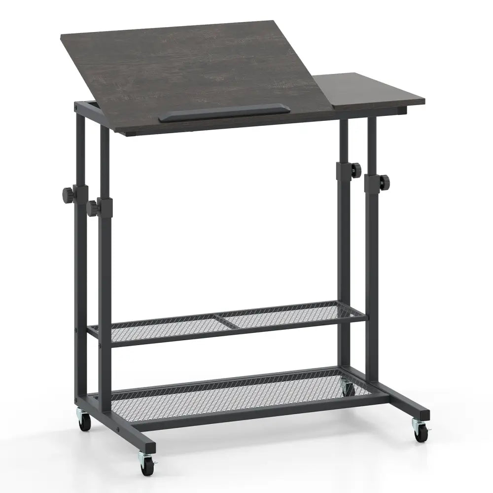 Mobile Stand up Desk Height Adjustable Standing Table with Tilting Tabletop-Oak - Oak - Standing Desks