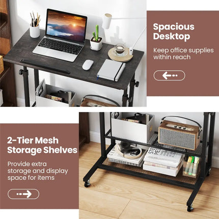 Mobile Stand up Desk Height Adjustable Standing Table with Tilting Tabletop-Oak - Oak - Standing Desks