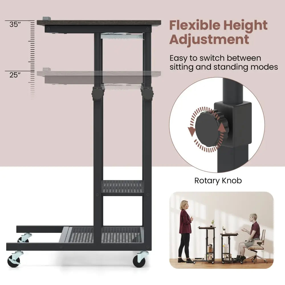 Mobile Stand up Desk Height Adjustable Standing Table with Tilting Tabletop-Oak - Oak - Standing Desks