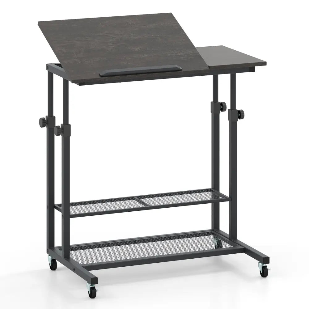 Mobile Stand up Desk Height Adjustable Standing Table with Tilting Tabletop-Oak - Oak - Standing Desks