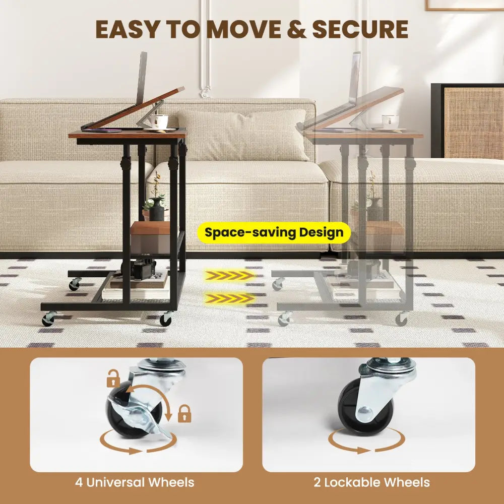 Mobile Stand up Desk Height Adjustable Standing Table with Tilting Tabletop-Rustic Brown - Rustic Brown - Standing Desks