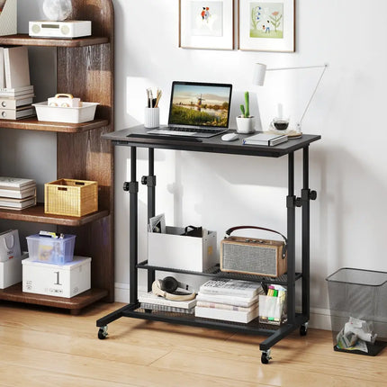 Mobile Stand up Desk Height Adjustable Standing Table with Tilting Tabletop-Oak - Oak - Standing Desks