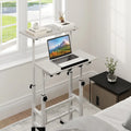 Mobile Standing Desk Height-Adjustable Laptop Cart with Split Top and Hanging Hooks-White - White - Laptop Tables &