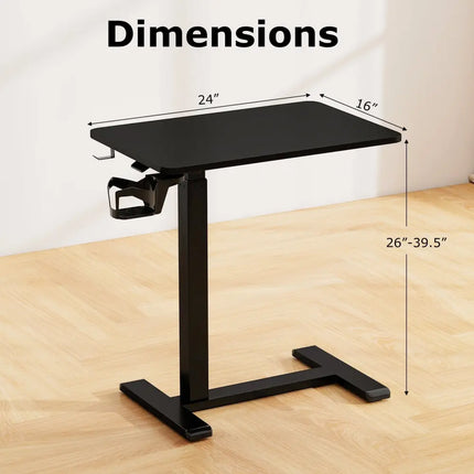 Mobile Standing Desk Height Adjustable Overbed Bedside Table with Cup Holder-Black - Black - End & Side Tables