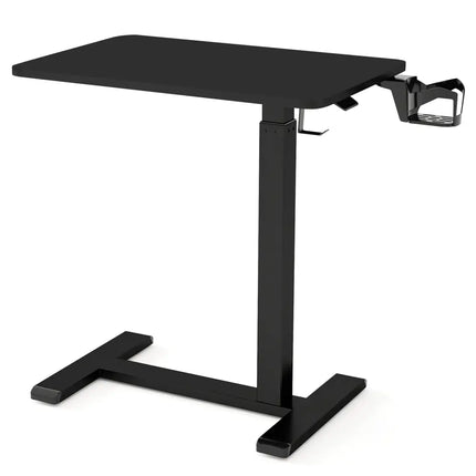 Mobile Standing Desk Height Adjustable Overbed Bedside Table with Cup Holder-Black - Black - End & Side Tables