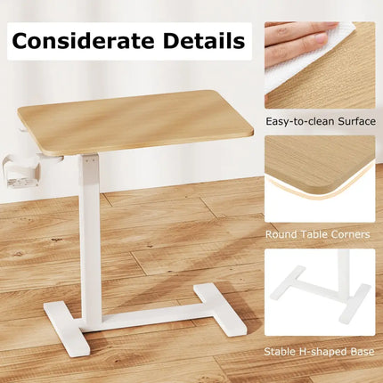 Mobile Standing Desk Height Adjustable Overbed Bedside Table with Cup Holder-Natural - Natural - End & Side Tables