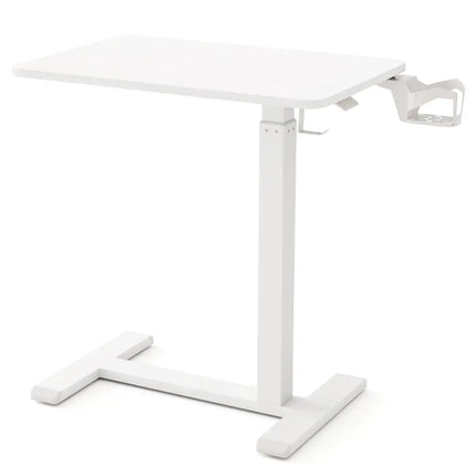 Mobile Standing Desk Height Adjustable Overbed Bedside Table with Cup Holder-White - White - End & Side Tables
