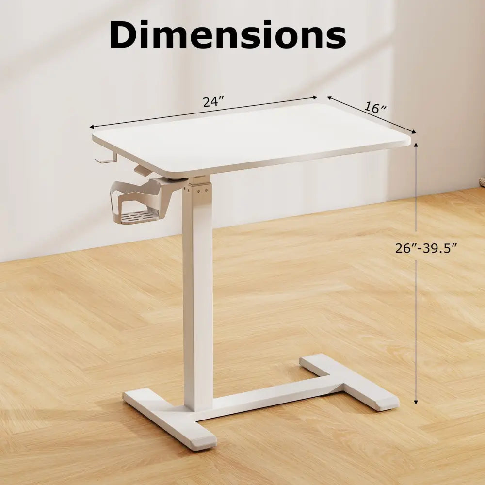 Mobile Standing Desk Height Adjustable Overbed Bedside Table with Cup Holder-White - White - End & Side Tables
