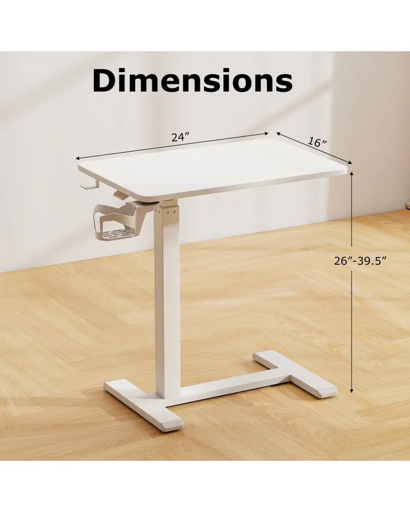 Mobile Standing Desk Height Adjustable Overbed Bedside Table with Cup Holder-White - White - End & Side Tables