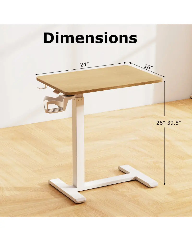 Mobile Standing Desk Height Adjustable Overbed Bedside Table with Cup Holder-Natural - Natural - End & Side Tables