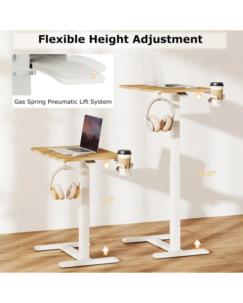 Mobile Standing Desk Height Adjustable Overbed Bedside Table with Cup Holder-Natural - Natural - End & Side Tables