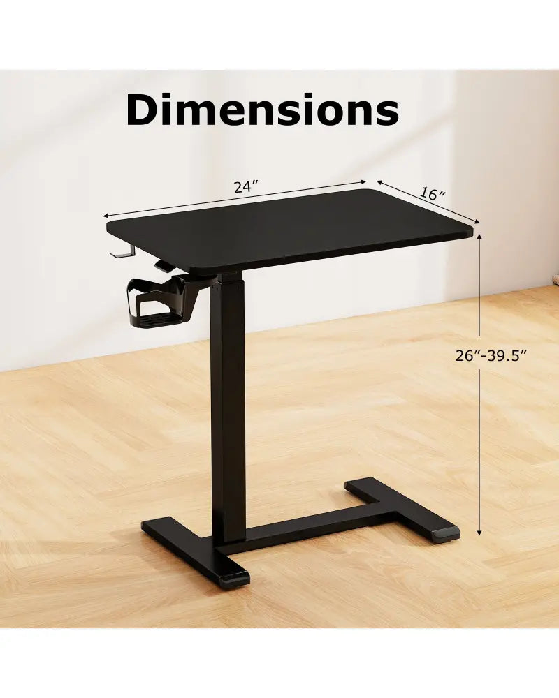 Mobile Standing Desk Height Adjustable Overbed Bedside Table with Cup Holder-Black - Black - End & Side Tables