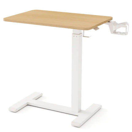 Mobile Standing Desk Height Adjustable Overbed Bedside Table with Cup Holder-Natural - Natural - End & Side Tables