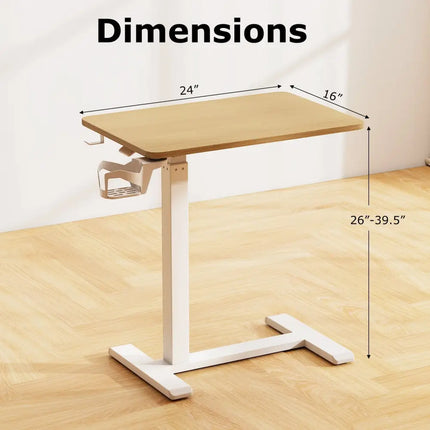 Mobile Standing Desk Height Adjustable Overbed Bedside Table with Cup Holder-Natural - Natural - End & Side Tables