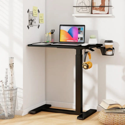 Mobile Standing Desk Height Adjustable Overbed Bedside Table with Cup Holder-Black - Black - End & Side Tables