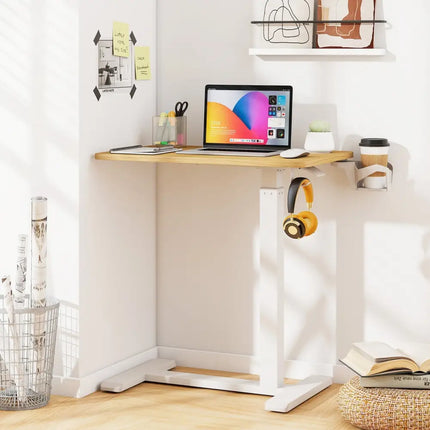 Mobile Standing Desk Height Adjustable Overbed Bedside Table with Cup Holder-Natural - Natural - End & Side Tables