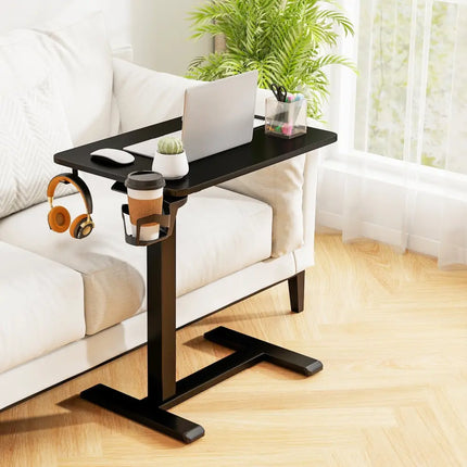 Mobile Standing Desk Height Adjustable Overbed Bedside Table with Cup Holder-Black - Black - End & Side Tables